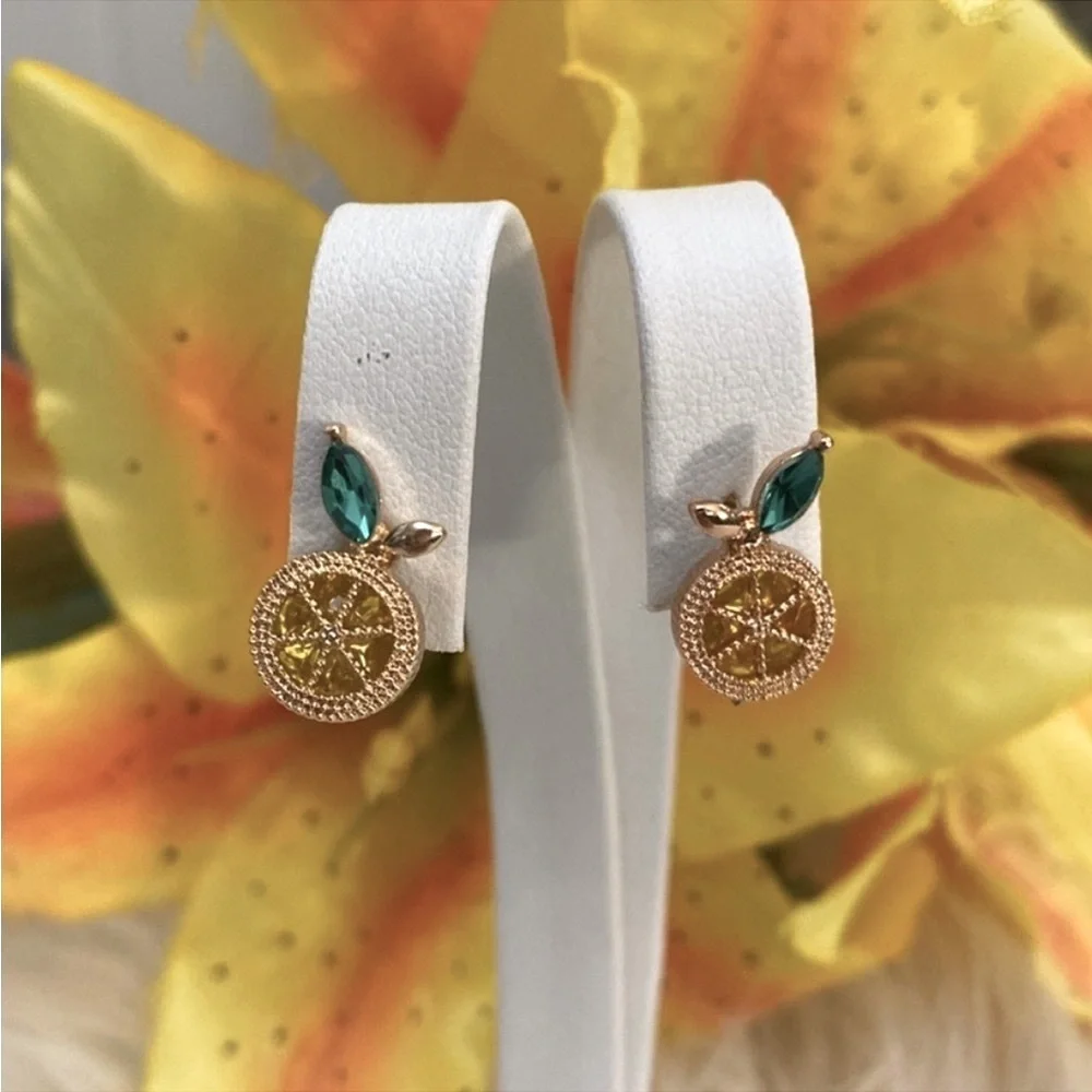 Swarovski Lemon Slices Yellow Gemstone & Gold Earrings NEW! FIRM!
